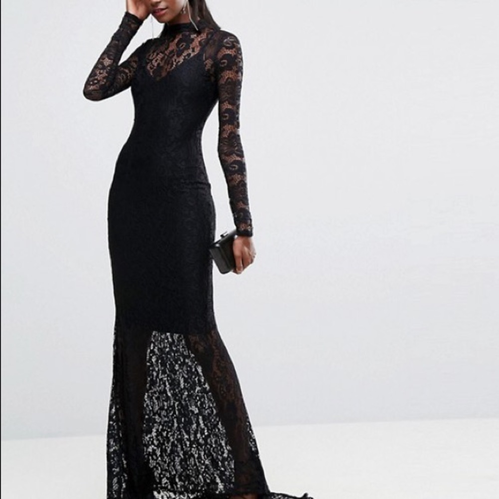 Club L All Over Lace Fishtail Maxi Dress Black